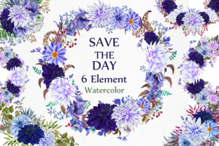 Blue Watercolor Flowers Clipart: Wreaths for Wedding & DIY Invites