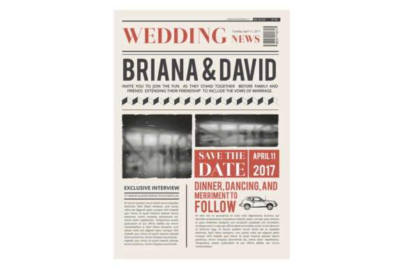 Designing a Wedding Invitation in Newspaper Front Page Style
