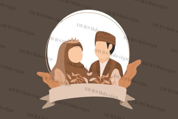 Muslim Couple Wedding Frame Wreaths: Elegant Design Assets