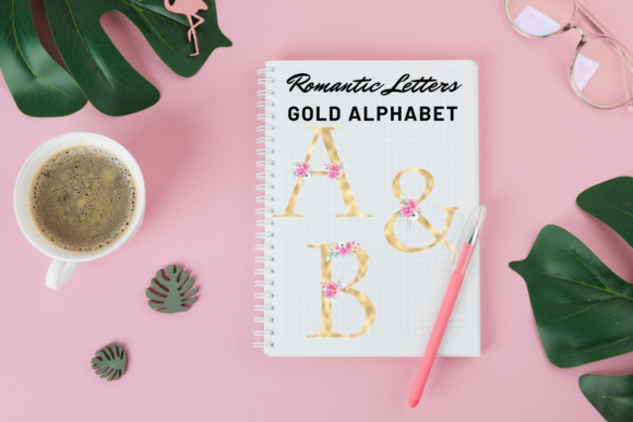 Rose Gold Wedding Alphabet: Design with Floral & Gold Foil Elegance