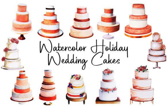 Soft Watercolor Wedding Cakes Clipart for Elegant Designs