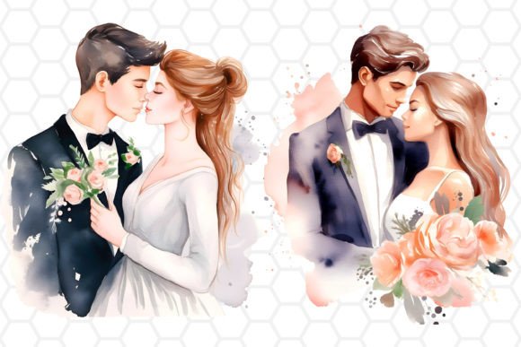 Watercolor Wedding Portrait Cliparts: A Designer's Dream PNG Set